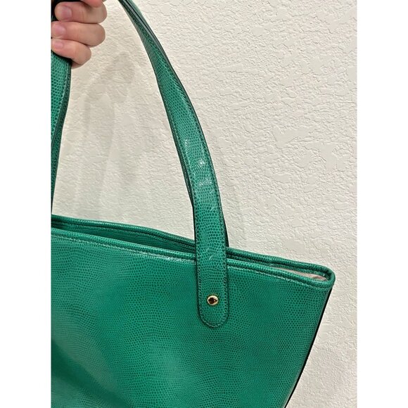 Ralph Lauren Embossed Leather Tote Bag Classic Green Shoulder Purse Handbag - Picture 4 of 14